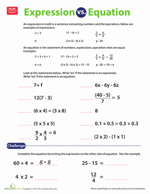Equivalent Expressions Worksheet 5th Grade