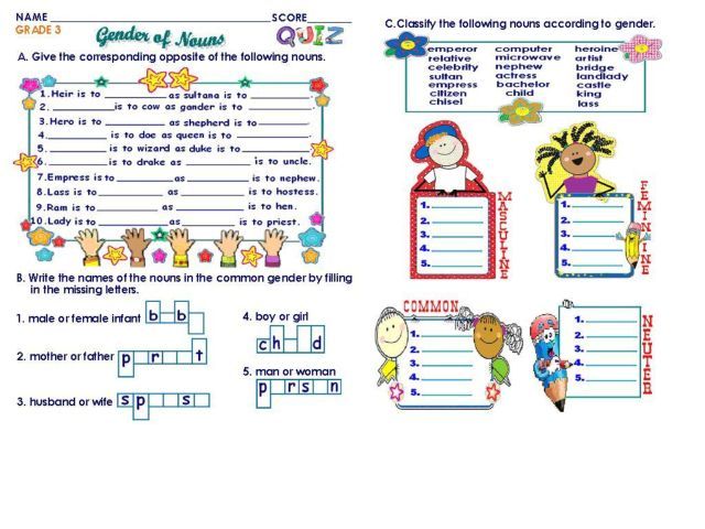 Gender Of Nouns Worksheet For Grade 2