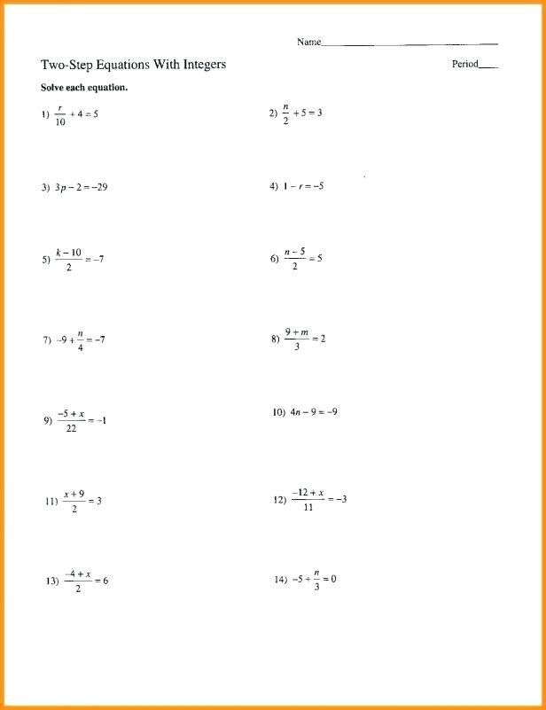 One-step Equations Addition And Subtraction Worksheet Pdf