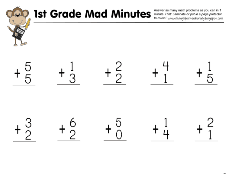 1st Grade Math Worksheets Pdf Printable
