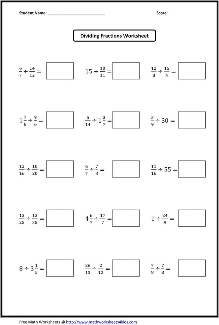 6th Grade Multiplying And Dividing Fractions Worksheets