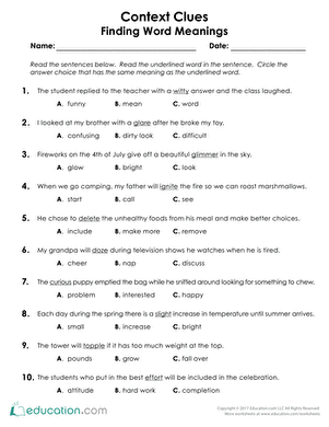 Printable Context Clues Worksheets 1st Grade