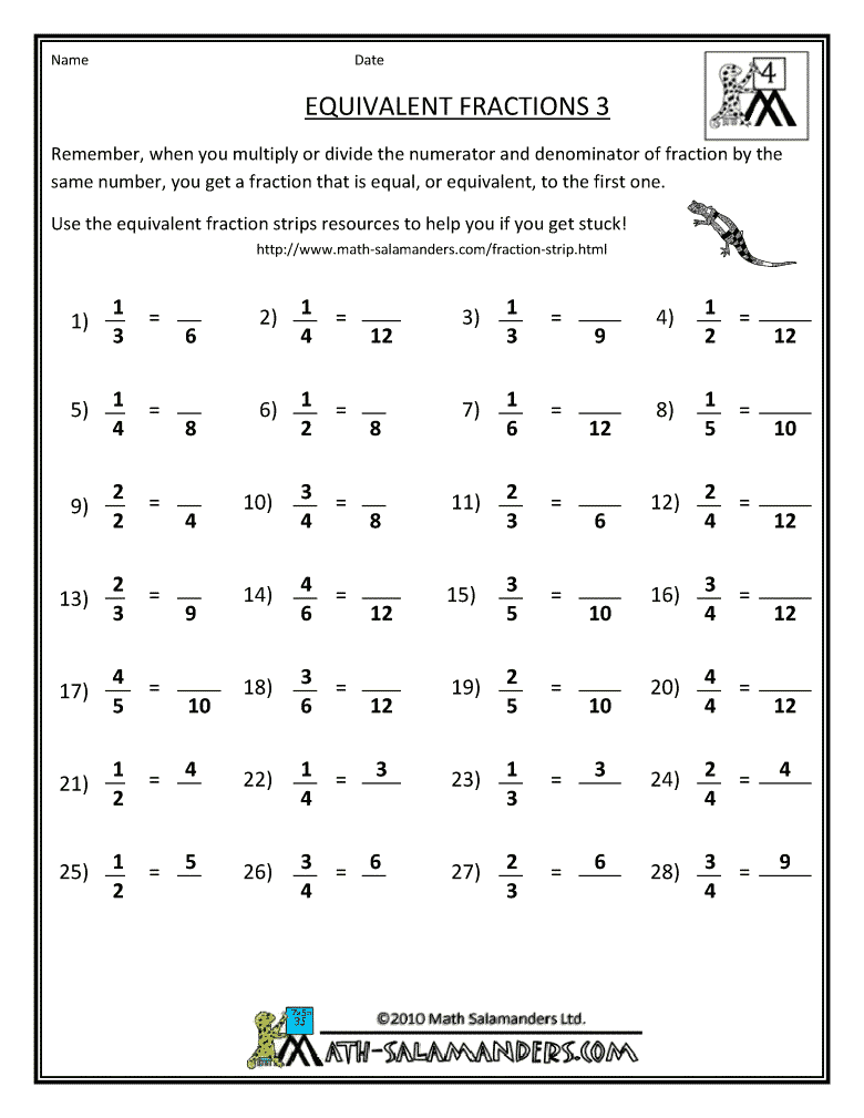 Equivalent Fractions Worksheet With Answers Pdf
