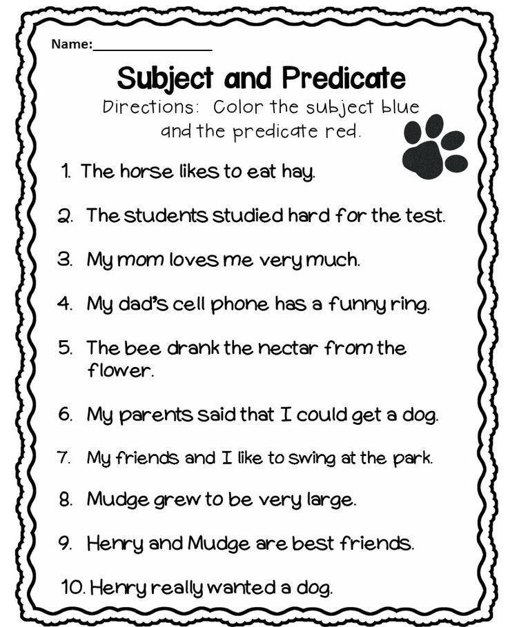Subject And Predicate Worksheet 2nd Grade Free
