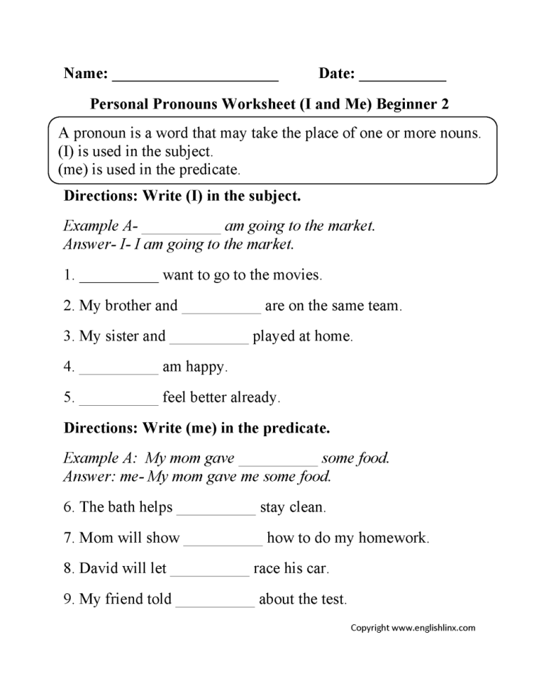 Pronouns Worksheet With Answers Pdf