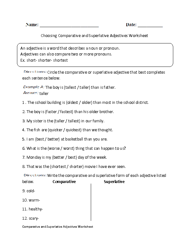 Printable Adjectives Worksheets For Grade 4