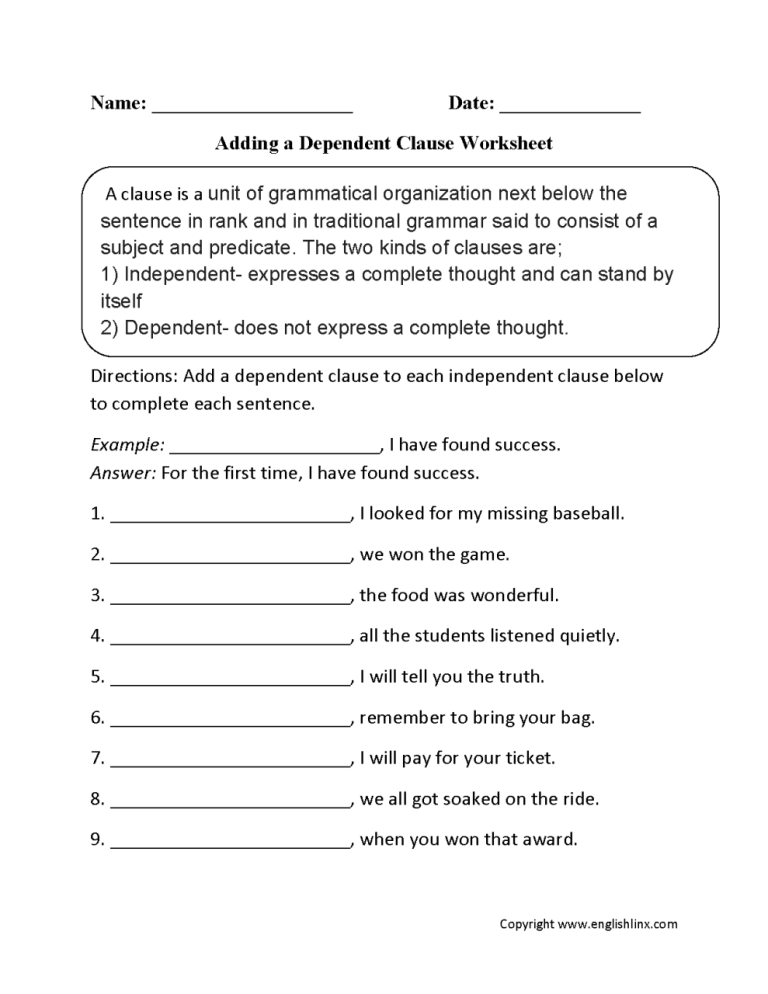 Noun Clause Worksheet With Answers