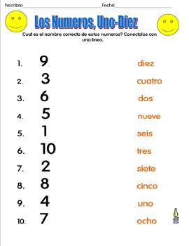 Spanish Numbers 1-10 Worksheet