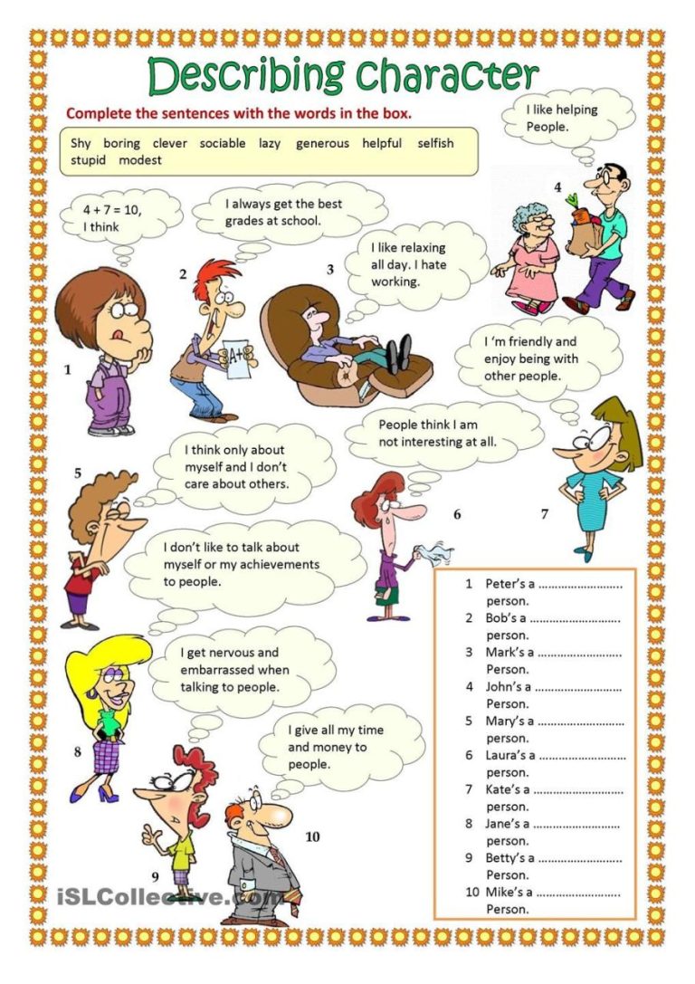 Adjectives To Describe Personality Worksheet