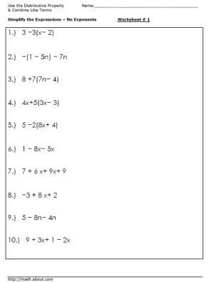 Equivalent Expressions Worksheet Algebra 1