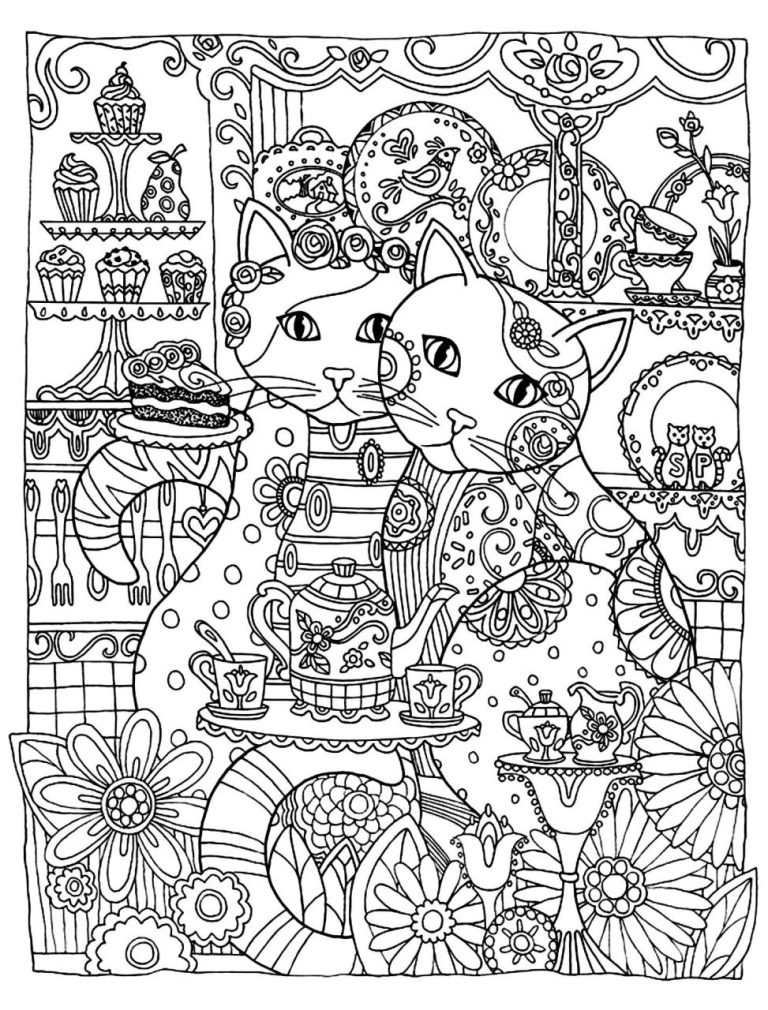 Cute Two Cats Coloring Pages