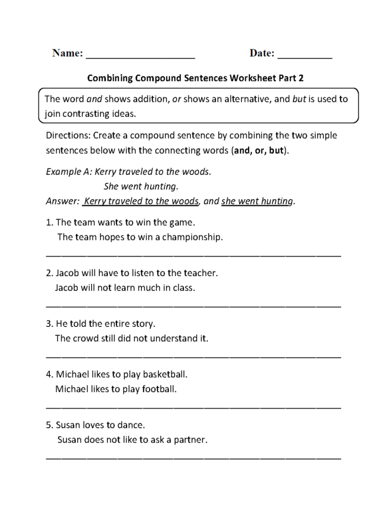 Simple And Compound Sentences Worksheets For Grade 4