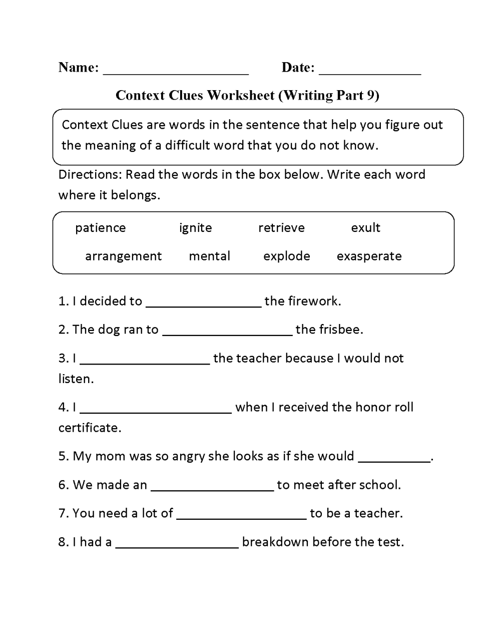 Context Clues Worksheets 3rd Grade Pdf