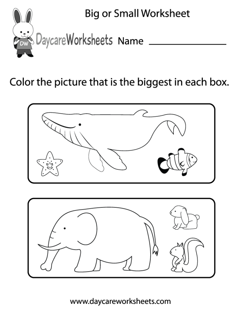 Big Small Worksheets Preschool