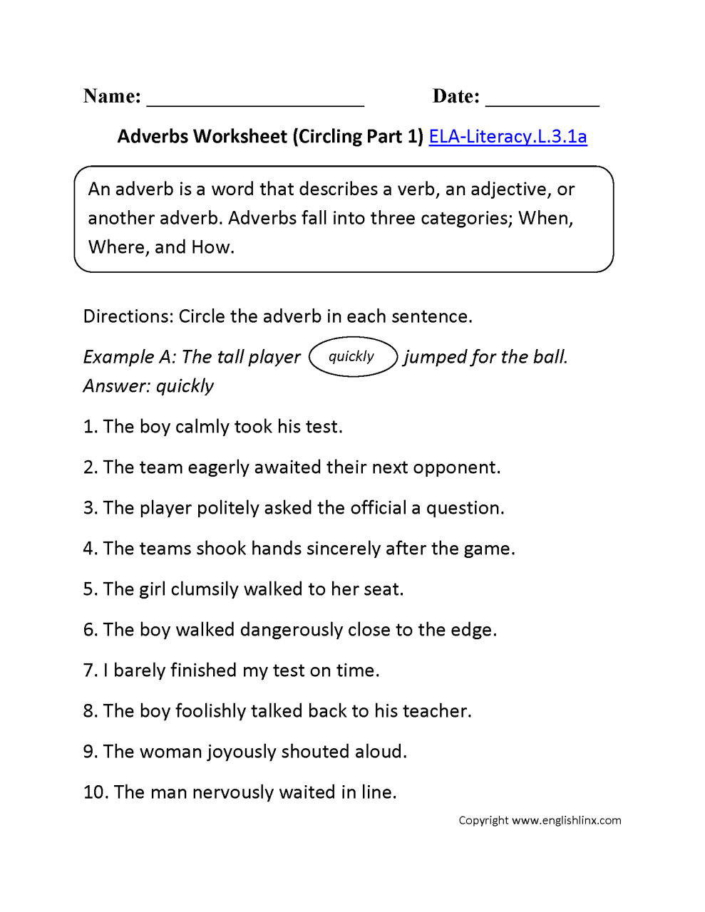Adverbs Worksheets Pdf With Answers For Grade 3