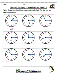 Quarter Past Time Worksheets Grade 2