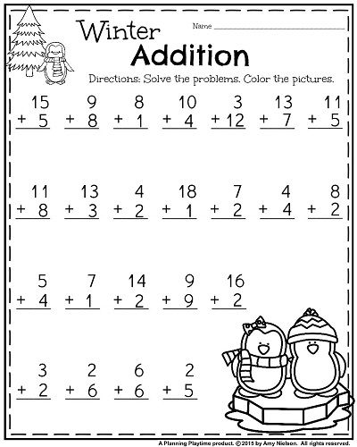 First Grade Kindergarten Math Worksheets Addition