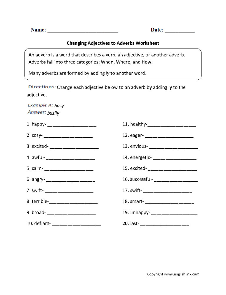 Adjectives And Adverbs Worksheet Pdf
