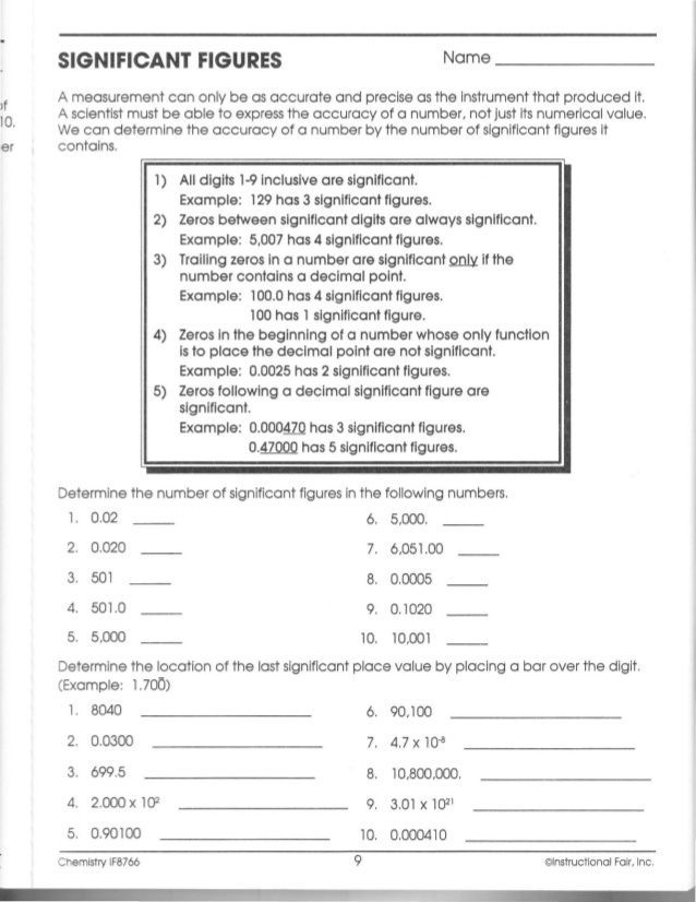 Calculations Using Significant Figures Worksheet Answer Key