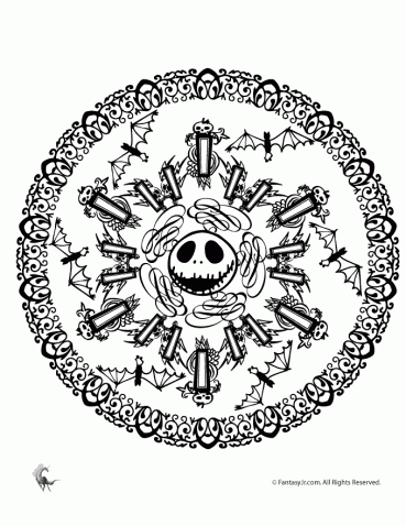 Nightmare Before Christmas Halloween Mandala Coloring Pages