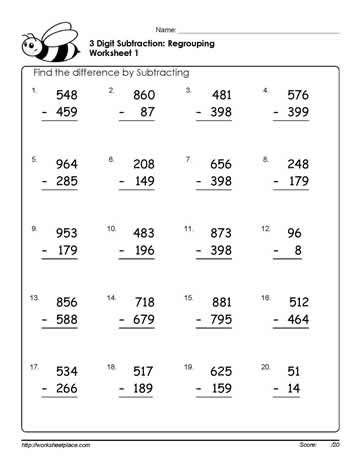 Subtraction Worksheets For Grade 3 Without Borrowing