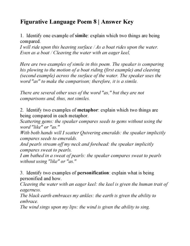 Figurative Language Worksheet 2 Quizlet