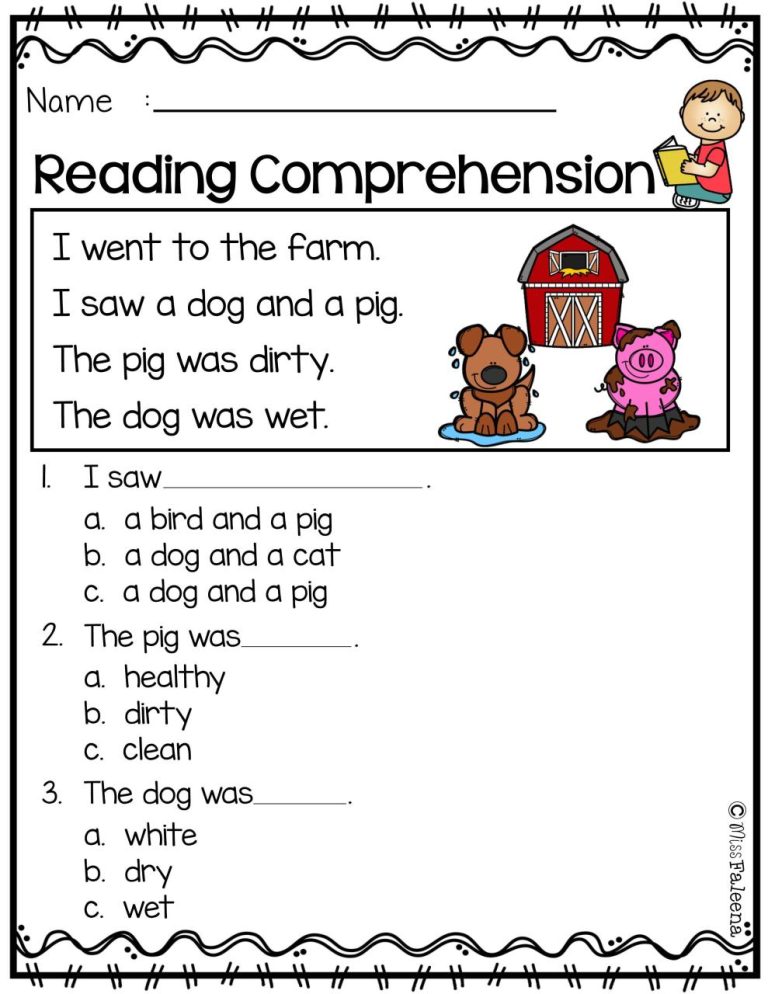Comprehension Worksheets For Kindergarten Free