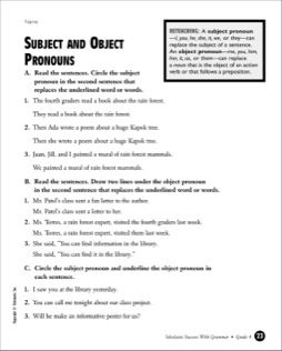 Object Pronouns Worksheets For Grade 2
