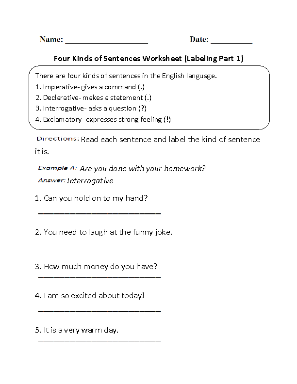 Types Of Sentences Worksheets 4th Grade Pdf