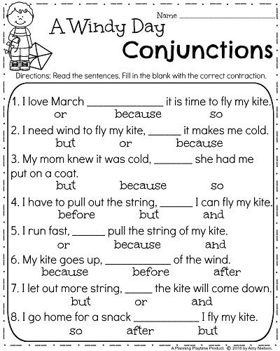 First Grade Conjunction Worksheets For Grade 1