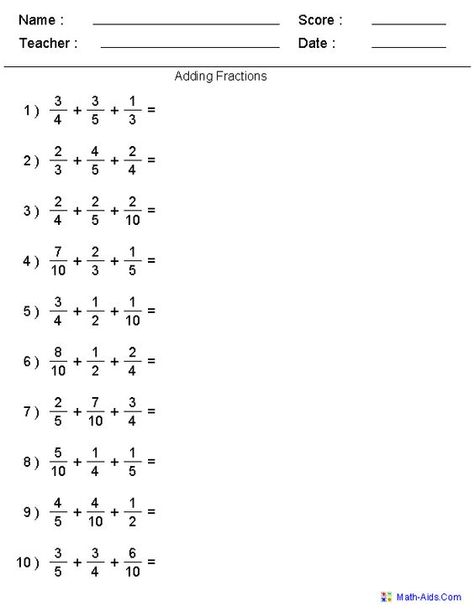 Adding And Subtracting Dissimilar Fractions Worksheets With Answers