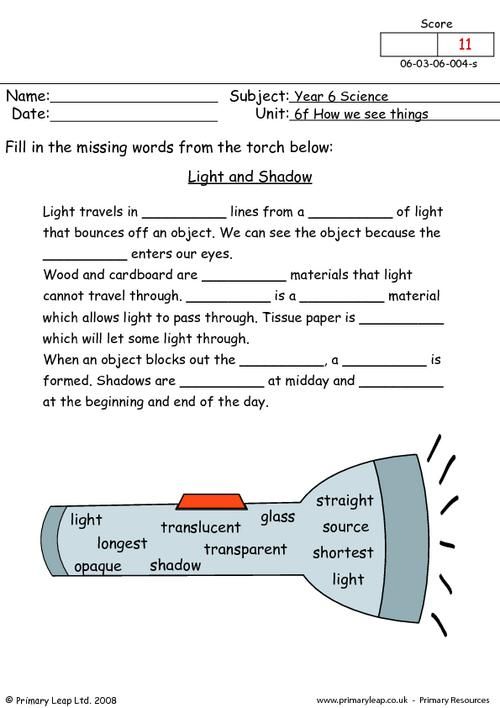 Science Worksheets For Grade 2 Light And Dark