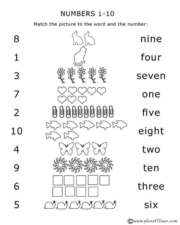 Numbers Worksheets For Kindergarten 1-10