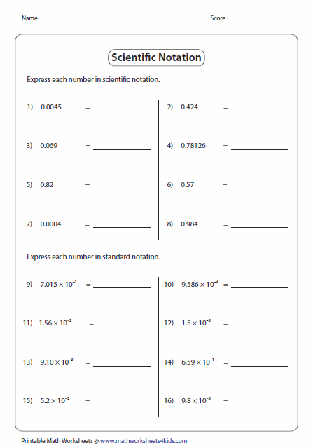 Scientific Notation Worksheet Answer Key Physics