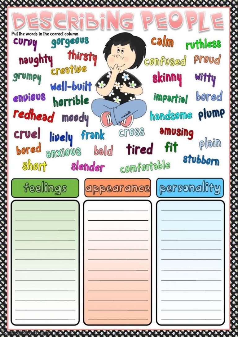 French Personality Adjectives Worksheet
