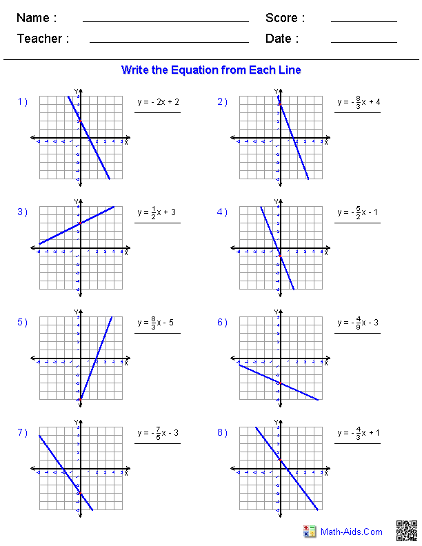 Graphing Linear Equations Worksheet Algebra 2