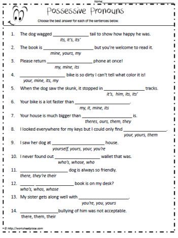 Possessive Pronouns Worksheets For Grade 2