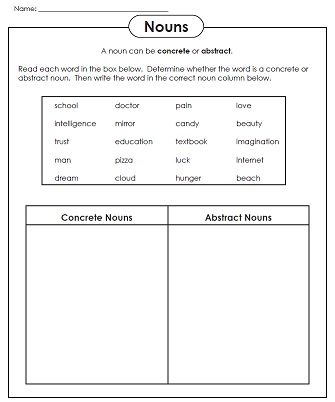 Abstract Nouns Worksheet For Grade 5