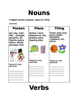 Noun Verb Adjective Worksheet 1st Grade