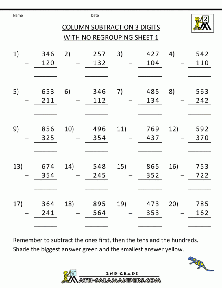 3 Digit Subtraction Worksheets With Regrouping