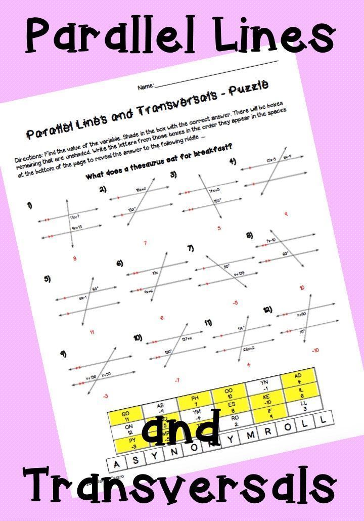 Geometry Parallel Lines And Transversals Worksheet Answer Key
