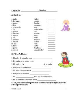 Spanish Family Words Worksheet