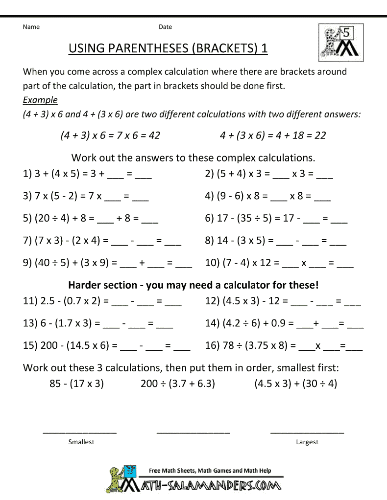 Math Sheets For 5th Graders