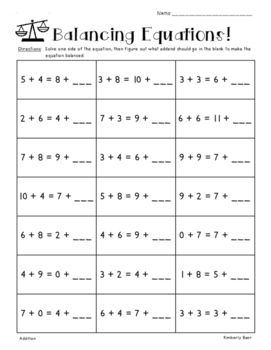 3rd Grade Easy Balancing Equations Worksheet