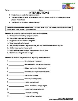 Interjections Worksheet Pdf