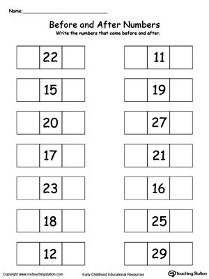 Before Numbers Worksheet 1-10