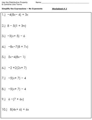 9th Grade Combining Like Terms With Exponents Worksheet