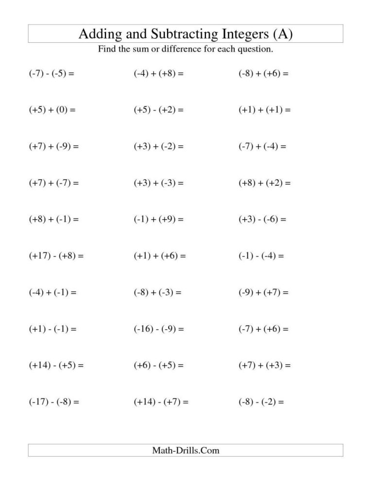 Multiplying Integers Worksheet Grade 7