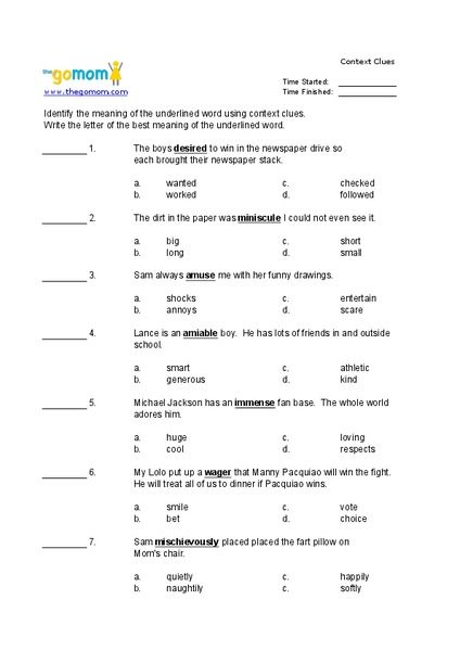 3rd Grade Context Clues Worksheets