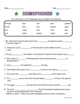 Grade 3 Homophones Worksheets With Answers